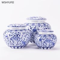 Moisture-proof blue and white porcelain ceramic pot with lid coffee bean candy biscuit collection storage tank kitchen storage