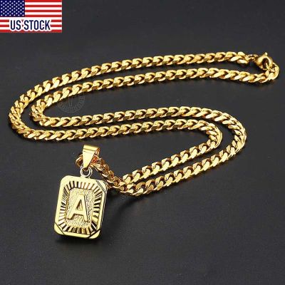 【CW】A-Z Pendant Letter Necklace for Men Women Stainless Steel Curb Cuban Chain Wholesale Dropshipping Jewelry US Stock 18inch DGP62