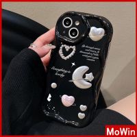 Mowin - เข้ากันได้สำหรับ เคสไอโฟน เคสไอโฟน11 เคส iphone 11 สำหรับ iPhone 14 Pro Max เคสไอโฟน 3D ขอบโค้งคลื่นสีดำเงา TPU ถุงลมนิรภัยกันกระแทกฝาครอบกล้องดาวดวงจันทร์เข้ากันได้กับ iPhone 13 Pro max 12 Pro Max 11 xr xs max 7Plus