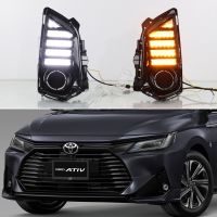 ไฟสำหรับโตโยต้าวิ่งกลางวัน2ชิ้น Yaris Ativ Vios 2023ไดนามิกสัญญาณไฟเลี้ยวสีเหลืองรถ12V LED DRL หลอดฮาโลเจนเดย์ไลท์