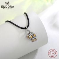 Eudora สร้อยคอรูปหัวกะโหลกพังก์ฮิปฮอป925เงินสเตอร์ลิงสำหรับผู้หญิงผู้ชายจี้โครงกระดูกที่แข็งแกร่งร็อคของขวัญเครื่องประดับฮาโลวีน