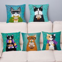 45x45cm Cartoon Cat Print Soft Pillowcase Livlingroom Home Decor Cozy Sofa Chairs Seat/Back Cushion Cover Throw Pillows Case