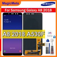 MagicMeta หน้าจอแสดงผล A530N จอ LCD สำหรับ Samsung Galaxy A8 A530F A530 2018หน้าจอสัมผัสสำหรับดิจิไทเซอร์จอแอลซีดีกาแลคซีของซัมซุง A8 2018ประกอบกับเฟรมกลาง