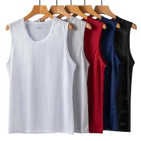 Large L/5XL Sports Mens Sleeveless Ice Silk Mesh Tank Top Slim Fit Fitness Running Vest for Men Gym Clothing Sportswear