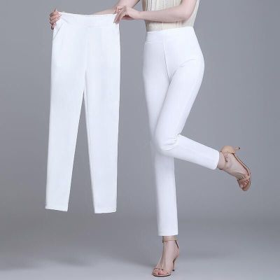 กางเกงขาตรงของผู้หญิง2023ใหม่กางเกงสีขาวหลวมฤดูร้อนกางเกงบางอารมณ์กางเกงลำลองกระชับสัดส่วน