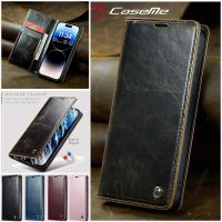 Caseme สำหรับ IPhone 15 Pro Max 15 Pro 15 Plus เคสโทรศัพท์กระเป๋าสตางค์แม่เหล็กแบบหนังการ์ดวินเทจเคสแบบพับปิดได้