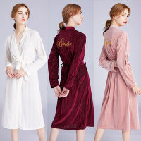 Womens velvet nightgown wedding dressing gown, embroidery Bride cardigan robe, bridal dressing gown wholesale SR1272