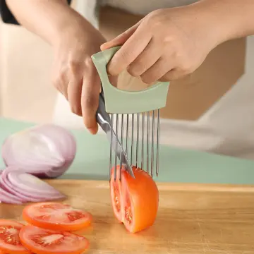 Onion Peeler Cheese Cutter Stainless Steel Onion Holder Food Slice  Assistant Onion Slicer Vegetable Chopper for Potato Tomato