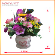 Chậu Hoa Giả Để Bàn Cao Cấp Monisa Gift, hoa giả đẹp