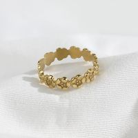 [COD] French elegant golden plum stainless steel ring accessories girl ins cold flower titanium open