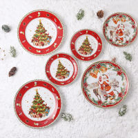 2022 New European Christmas Ceramic Plate, Delicate Dish for Afternoon Tea, Holiday Gift Plate