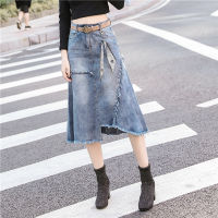 S-5XL Women Denim Skirt Spring Summer 2022 Fashion Casual Medium-long Package hip Irregular hem Slim Waist Skirts Jeans Female