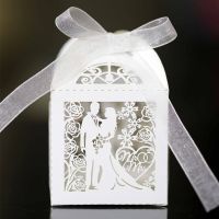 50pcs Romantic Wedding Candy Dragee Box Laser Hollow Bride Groom Small Boxes for Gifts Guest Favors Case Packaging Wrapping Bag Gift Wrapping  Bags