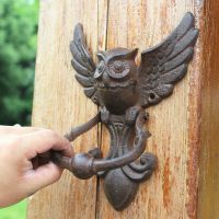 ☑♈▩ Vintage Door Knocker Cast Iron OWL Decorative Doorknocker Wrought Iron Door Handle Latch Antique Gate Ornate Bird Home Office