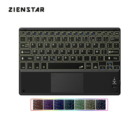 Zienstar AZERTY French Rechargeable Bluetooth 3.0 Keyboard with LED Backlit and Touchpad for Phone,Tablet Android, Windows,IOS