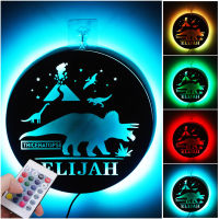 Personalized Dinosaur LED Night Light Custom Name Triceratops Wood Wall Lamp for Kids Birthday Party Gifts Home Decor