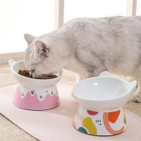 Lovely Ceramic Feeder High Base Dog Food Bowl Kitten Feeding Basin