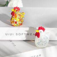 ZHUWNANA 2PCS สีขาวและสี Rooster Decor กระจกสำหรับผู้หญิง ฟิกเกอร์สะสม ของขวัญที่ไม่เหมือนใคร ของตกแต่งบ้าน สำหรับ บ้านในบ้าน