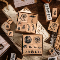 7 pcsset Creative Moon plant Flower Decoration wooden rubber stamps for scrapbooking Diary stationery DIY craft Vintage seal