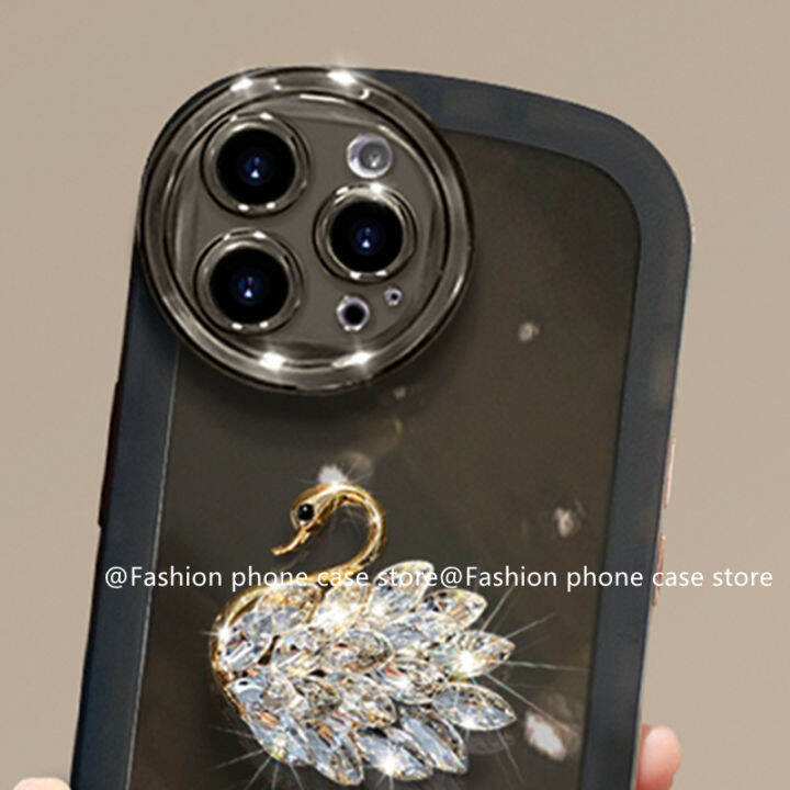 เคส-oppo-a57-a77-a76-a96-a95-a16-a16k-a16e-4g-5g-case-หรูหรา-rhinestone-swan-pearl-lanyard-ปลอกเลนส์สีใสนุ่ม2022