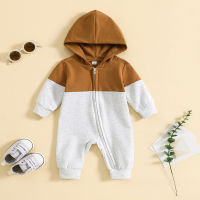 Winter New Baby Boy Girls Long Sleeve Romper Overalls Contrast Color Casual Zipper Hooded Jumpsuit for Infant Toddler Clothes