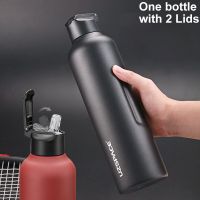 New Stainless Steel Water Bottle With Straw Direct Drinking 2 Lids Vacuum Flasks Insulated Travel Portable Thermal Climb Thermos