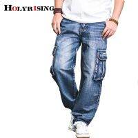 Holyrising Men Jeans Pants Casual Cotton Denim Trousers Multi Pocket Cargo Jeans Men New Fashion Denim Pants Big size 18665-5