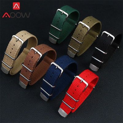 ⊙ 20มม. 22มม. Zulu Nylon Strap Stainless Steel Buckle Quality Canvas Zulu Band Men Sport Replacement Bracelet Watchband กองทัพสีเขียว