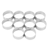 【YF】 10 Pack 5Cm Stainless Steel Tart Ring Heat-Resistant Perforated Cake Mousse Round Ring Baking Doughnut Tools