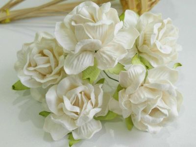 ดอกกุหลาบ สีขาว 45 มม ดอกไม้กระดาษ ดอกไม้ประดิษฐ์ ดอกไม้กระดาษสา ดอกไม้ทำมงกุฎ (5 ดอก)