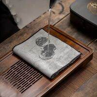 1 Piece Bamboo Embroidered Tea Towel, Vintage Zen Thickened Super Absorbent Tea Set, Tea Cloth Wipes, Household Kitchenware