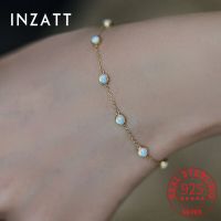 INZATT Real 925 Sterling Silver Opal Bead 18K Gold Chain Bracelet For Fashion Women Party Trendy Fine Jewelry Exquisite Gift