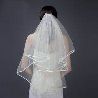 White  Ivory Wedding Veil 2 Tiers Ribbon Edge Center Cascade Bridal Veil with Comb for Bachelorette Party Hair Accessories