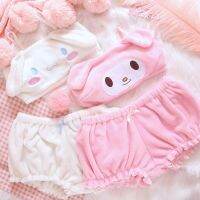 Kawaii Long Eared Dog Pajamas Set for Women Sweet Lovely Velvet lette Tube Top and Shorts Set