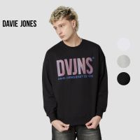 DAVIE JONES เสื้อสเวตเตอร์ โอเวอร์ไซส์ พิมพ์ลาย สีดำ Logo Print Oversize Sweater in black white grey  SW0038BK WH TD