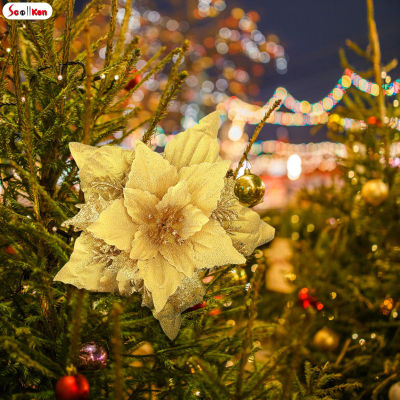 ดอกไม้ประดิษฐ์สก็อตตกแต่งคริสต์มาสดอกไม้ที่ติดทนนานสำหรับอุปกรณ์ประดับต้นไม้คริสต์มาส
