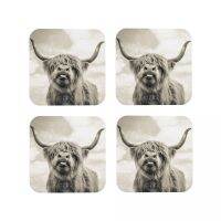 Cheeky Highland Cow Coasters Coffee Mats Set Of 4 Placemats Cup Tableware Decoration &amp; Accessories Pads For Home Kitchen Dining