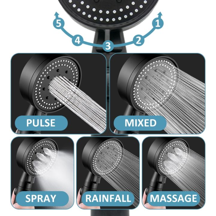 water-saving-shower-head-5-modes-black-adjustable-high-pressure-shower-knobs-one-key-stop-water-massage-shower-head-for-bathroom-showerheads