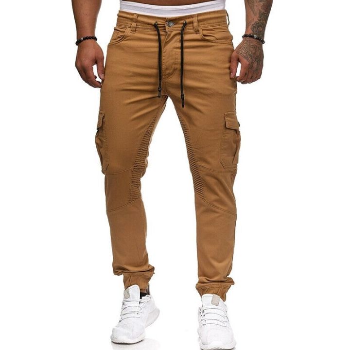 codff51906at-men-skinny-pants-drape-jogger-slim-fit-combat-cargo-casual-adjustable-waist