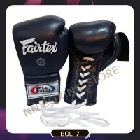 Fairtex Lace up Mexican Style Gloves BGL-7 Navy Pro Training Gloves locked Thumb  Muay Thai MMA K1 นวมเชือกแฟร์แท็ค เม็กซืกัน สไตล์ หนังเเท้ ผลิตจากโรงงานเเฟร์เเท็กซ์ประเทศไทย