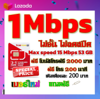 ✅โปรเทพ 1 mbps ไม่อั้นไม่ลดสปีด Max speed 15 mbps มีโทรฟรีทุกเครือข่ายโบนัส2000+200นาที แถมฟรีเข็มจิ้มซิม✅