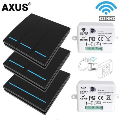 AXUS Mini RF 433mhz Smart Wireless Switch Wall Panel With Remote Control AC90V~250V Module Relay Receiver For LED Light Lamp Fan