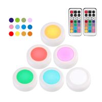 卍☊◇ Touch Remote Control RGB Led Under Cabinet Light Puck Light 12 Colors LED Closet Lighting Cupboard Wardrobe Indoor Night Lamp