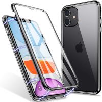 【Enjoy electronic】 Metal Magnetic Adsorption Flip Case For iPhone 14 13 12 11 Pro XS MAX XR 8 7 Plus Transparent Double Sided Glass Magnet Case