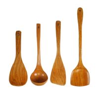 QTCF-4 Pcs Set Wooden Spatula Kitchen Nonstick Dedicated Wooden Kitchenware Heat Resistant Wooden Cooking Shovel Spoon