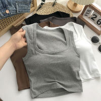 ฤดูร้อนผู้หญิงเสื้อผ้าเซ็กซี่ต่ำคอแขนกุดสแควร์คอ Tank Tops กับหน้าอก Pad หญิง Slim Bottoming Crop Tops