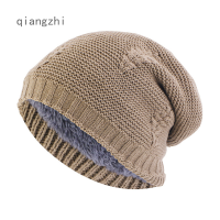 QZH หมวกถักไหมพรมถักไหมพรมหนาสำหรับฤดูหนาว,หมวกถักหมวกสีสดให้ความอบอุ่นหมวกกันลมขนแกะกลางแจ้ง
