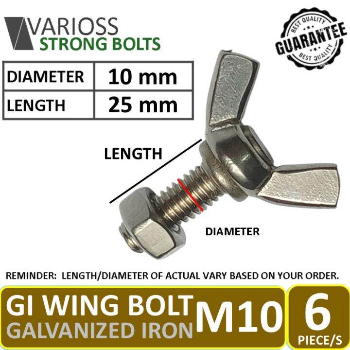 GI Wing Bolt, Size M10 or 10 mm diameter, 25 mm length with nuts