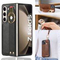 เคสหนังป้องกันโทรศัพท์,สำหรับ Samsung Galaxy Z Z Fold 5 4 3 2ปลอกป้องกันโทรศัพท์มีสายคล้อง Fold5เคสป้องกัน