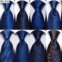 Hi-Tie Navy Blue Solid Paisley Silk Wedding Tie For Men Hanky Cufflink Mens Necktie Set Business Party New Design Dropshipping Ties